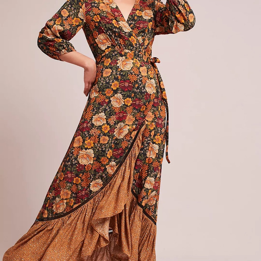 Farm Rio X Anthropologie Madrid Wrap Maxidress Floral Wrap Dress sz XS